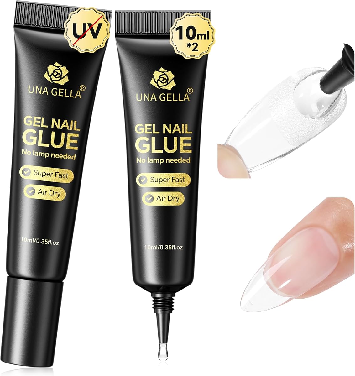 UNA GELLA Super Strong Nail Glue: 2Pcs*10ml Semi Solid Nail Glue for Press Ons No Lamp Needed 10s Quick Drying Solid Nail G lue Gel Upgraded for Acrylic Fake Nails Extension Long Lasting