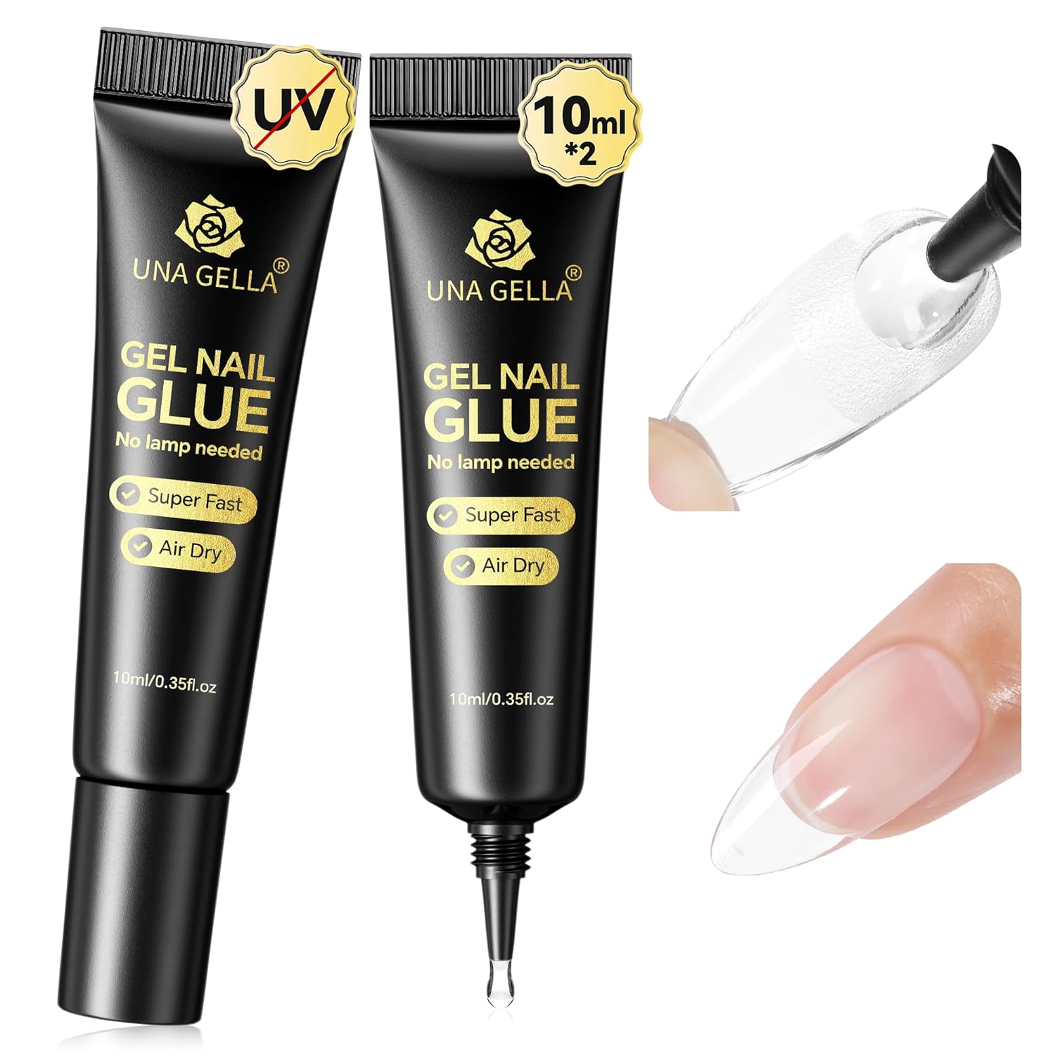 UNA GELLA Super Strong Nail Glue: 2Pcs*10ml Semi Solid Nail Glue for Press Ons No Lamp Needed 10s Quick Drying Solid Nail G lue Gel Upgraded for Acrylic Fake Nails Extension Long Lasting