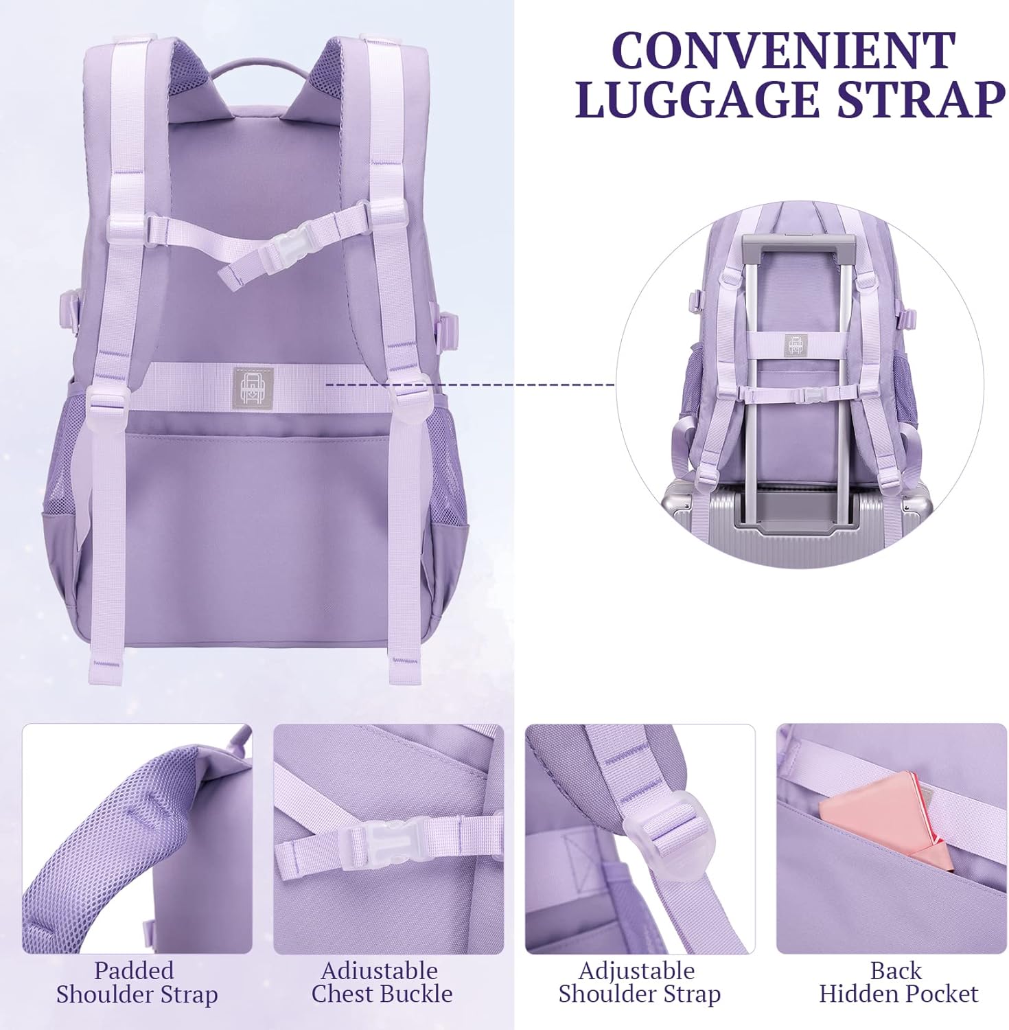 Lanola multi-function Hiking Travel Backpack For Teens Anti-Theft School College Students Bookbag For Women & Girls - Pink