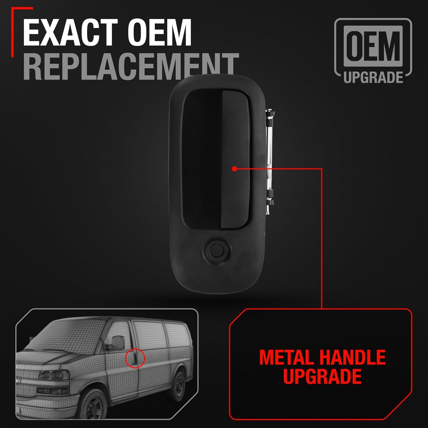 Exterior Front Driver Door Handle Upgraded Metal - Compatible with 2003-2009 Chevrolet Express, 03-09 GMC Savana 1500 2500 3500 - Textured Black - OEM 25866267-MT, 10359094, 15104314, 79320, GM131014