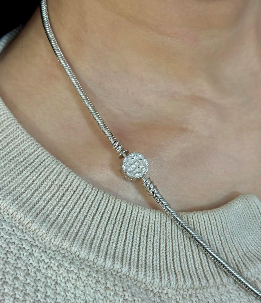 Bolenvi Clasp 3mm European Snake Chain Charm Bead Pendant Necklace Jewelry Compatible With Pandora & Similiar Charms