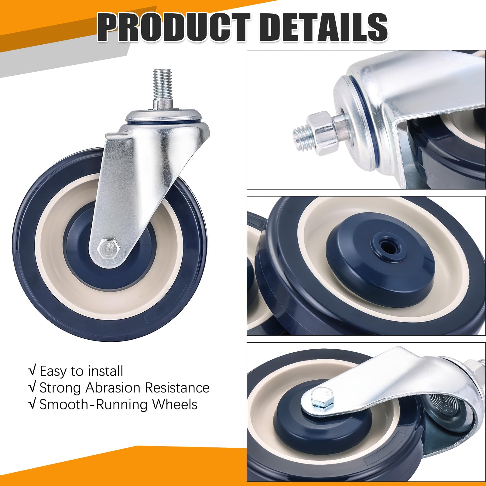 Kit di 8 ruote di ricambio da 5" per carrelli della spesa, ruote silenziose in TPU con cuscinetti a sfera per carrelli da supermercato, set di ruote per carrelli con ferramenta - Ruote piroettanti f