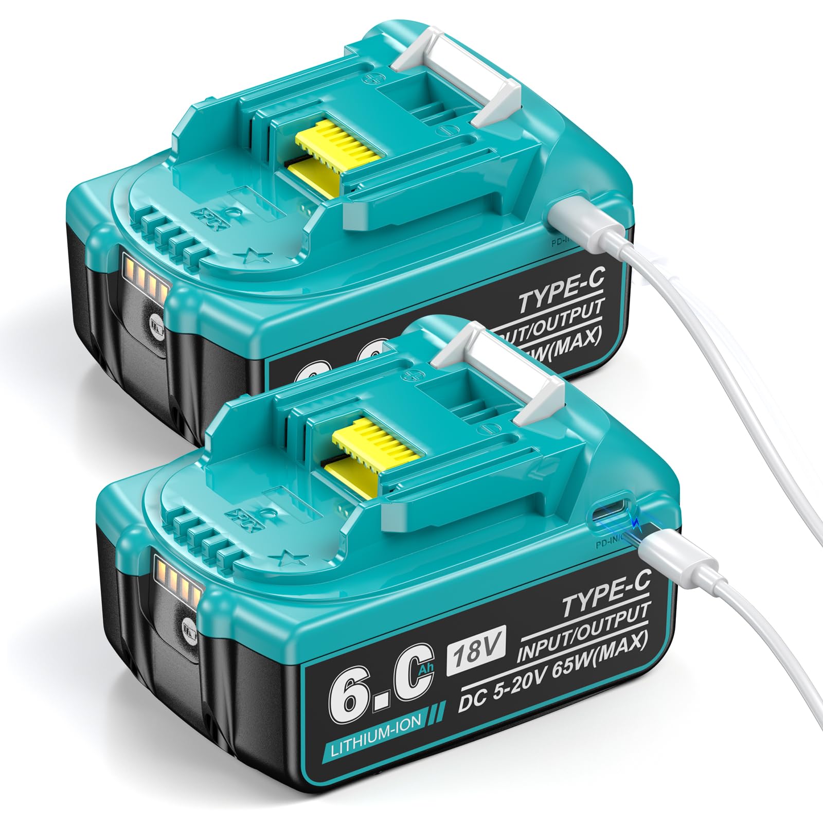 usb-c charging 18v 60ah replace for makita 18v battery compatible with makita 18 volt lithium battery bl1850 bl1840 bl1830 bl1860 with type-c inputoutput port 2pack