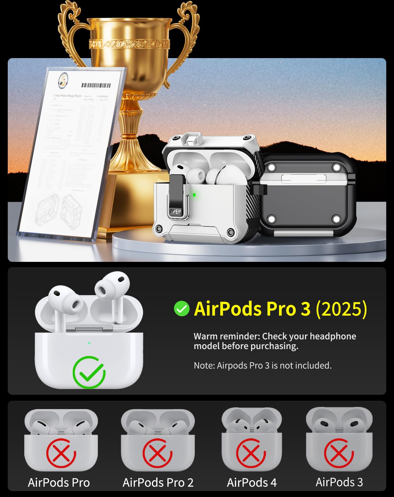 Amazon | Pohgelan AirPods Pro 3用 ロック付きケース 自動スナップ