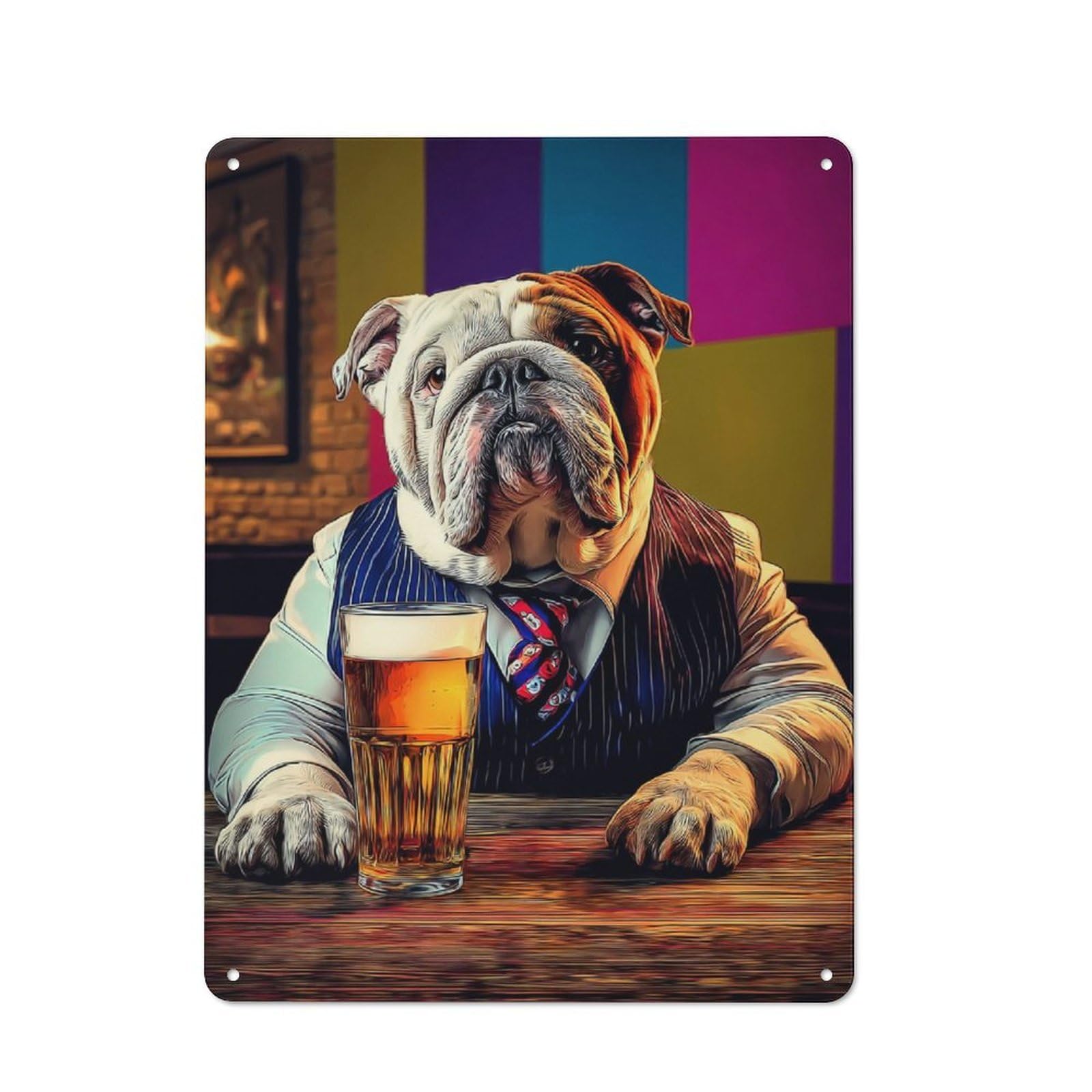 Junmoney Chill Bulldog With Beer -2 Vintage Metal Sign 40X30cm For Lounge Or Reading Corner, For Garage, Workshop And Man Cave Decoration