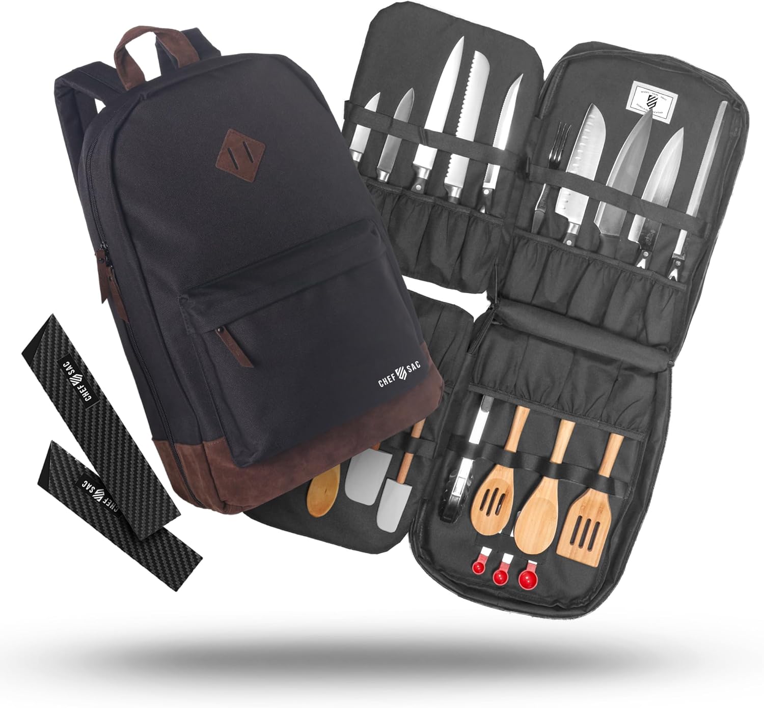 Premium Chef Knife Backpack with 30+ Pockets | Leather Case (Black) Premium Chef Knife Backpack with 30+ Pockets | Leather Case (Black)
