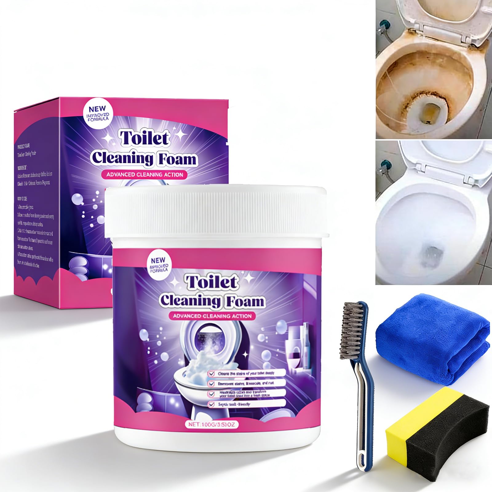 Fizzclean Toilet, Fizz Clean To-ilet, FizzClean To-ilet Cleaner, Fizz Clean Notice, Mousse Cleaner WC, Toilet Cleaner, Cleaning Foam Toil-et, For Toil-ets Sparkling Mousse Contactless (1 sac+1 boîte) — view 9