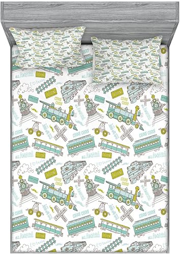 Miniatura 124 de Ambesonne Juego de sábanas bajeras y fundas de almohada, dibujos de aviones antiguos, vuelos clásicos con fechas, estilo vintage, diseño nostálgico,