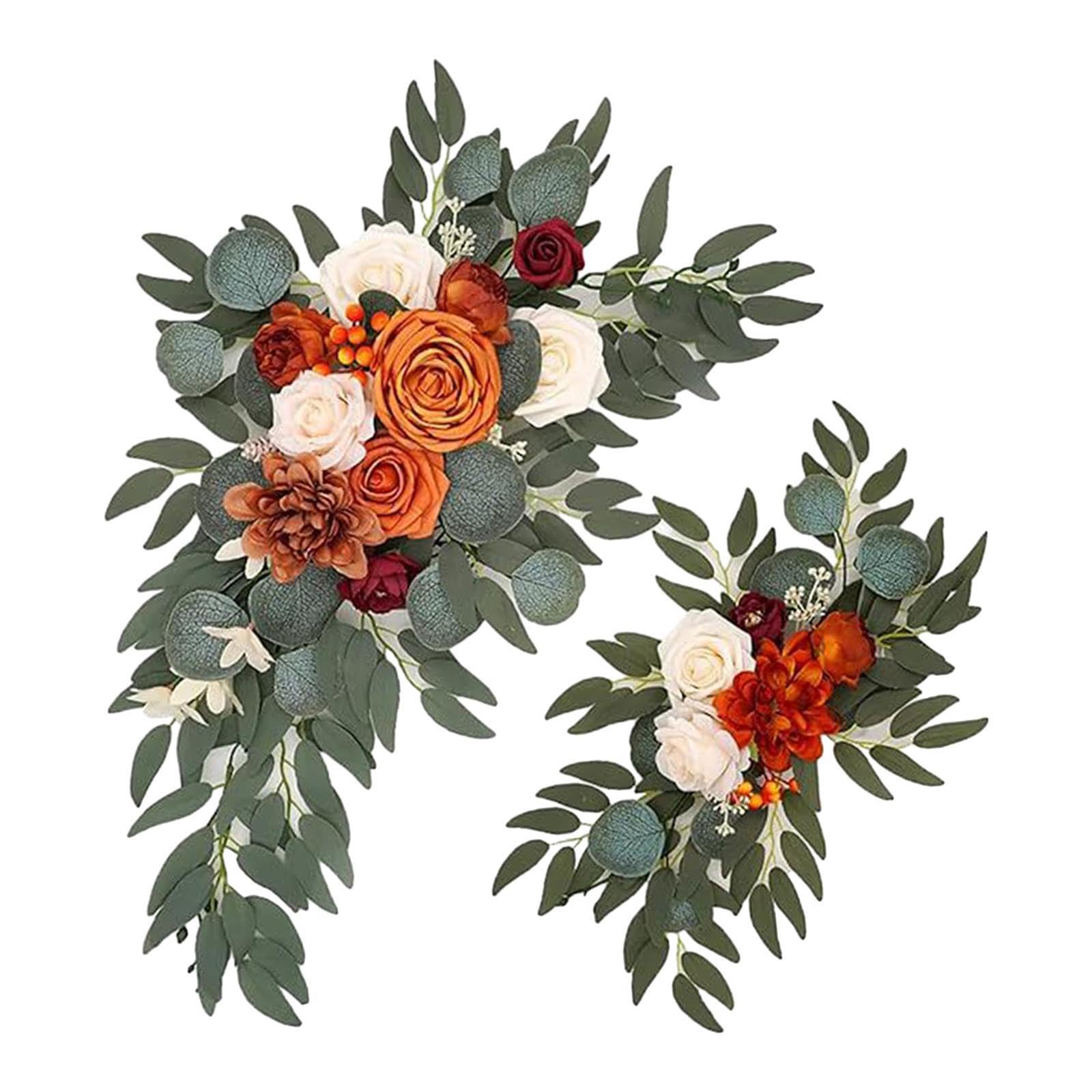 Zambuph Wedding Arch Flowers Decoration Vivid Leaves Creating Ceremony Masterpiece Artificial Wedding Arch Outdoor Handmade Floral Swag Backdrop Centerpiece, Style C