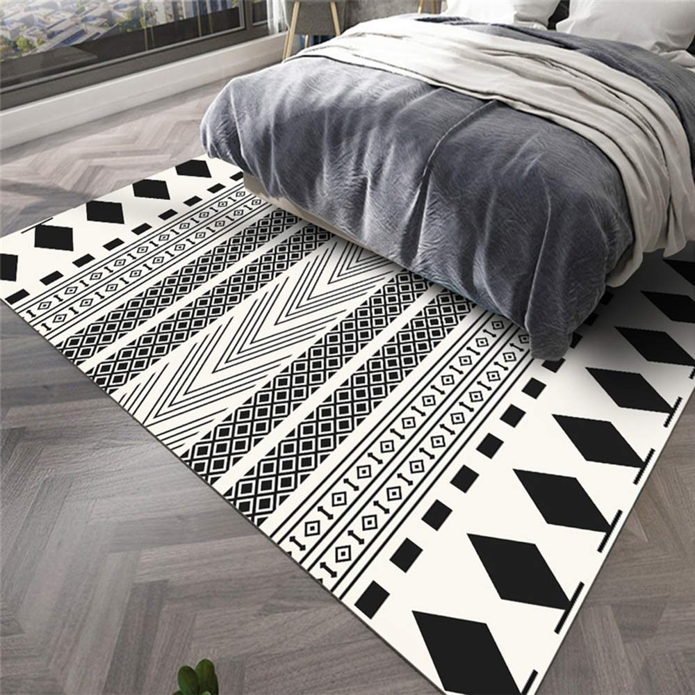 Tapis géométrique tampographie noir et blanc moquette velours cristal