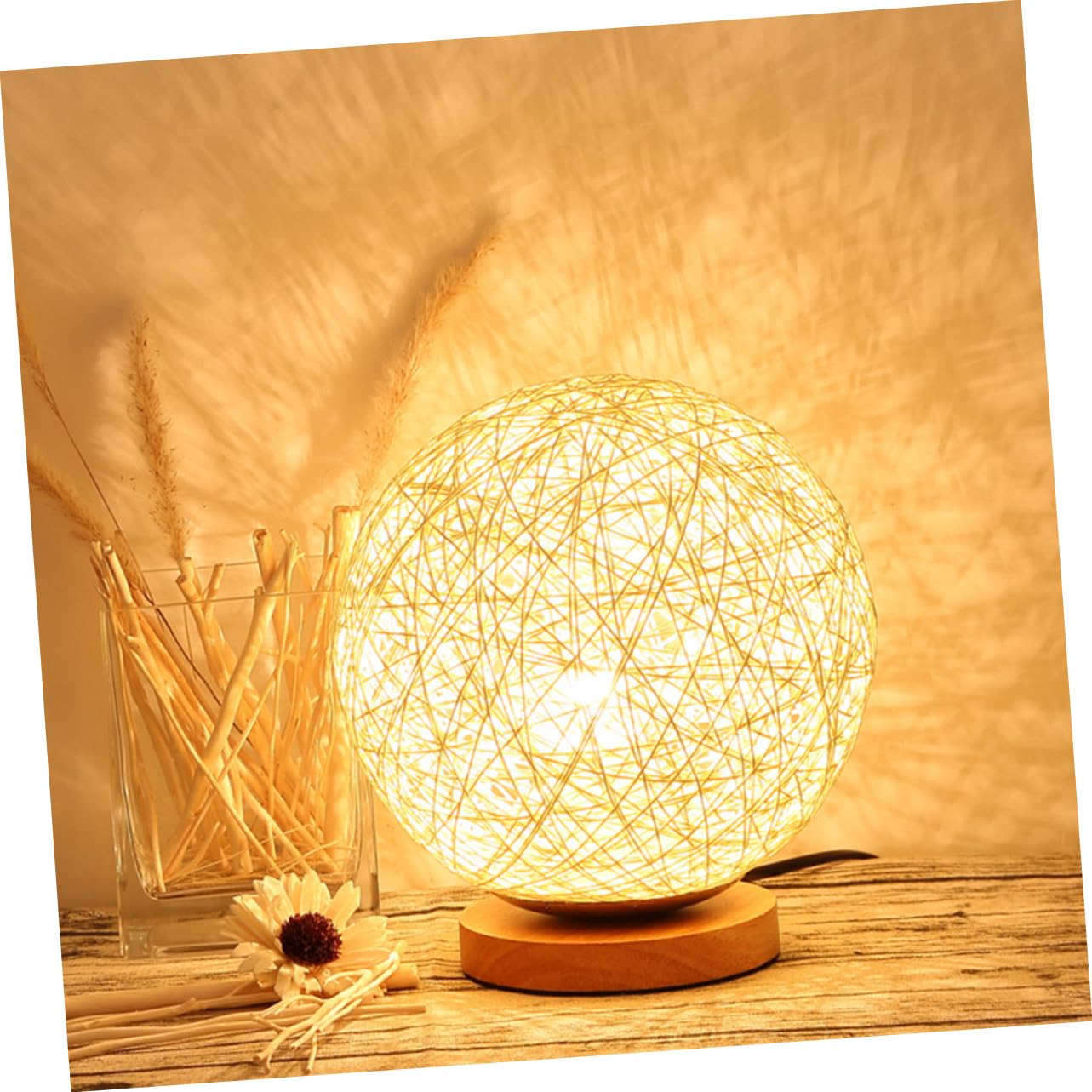 PERSELOSO Adjustable LED Rattan Ball Lamp USB Decorative Fairy Light for Home Wedding Birthday and Beige Sphere Light for Cozy Atmosphere