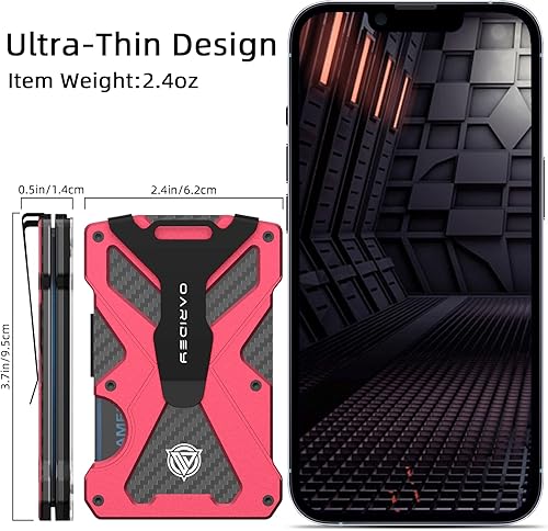 Miniatura 7 de Cartera minimalista para hombres - Cartera delgada de aluminio con clip para dinero y soporte transparente para tarjetas de identificación, cartera