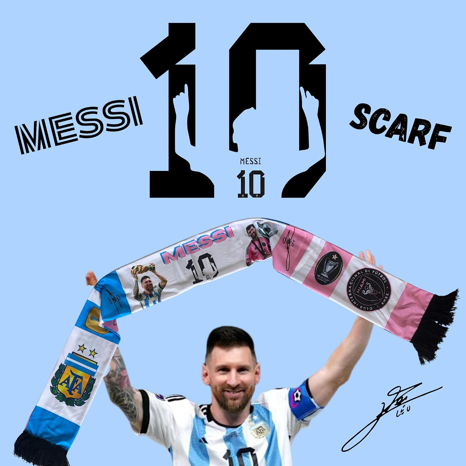 Messi 10 Limited Edition Soccer Fan Scarf, Professional Quality