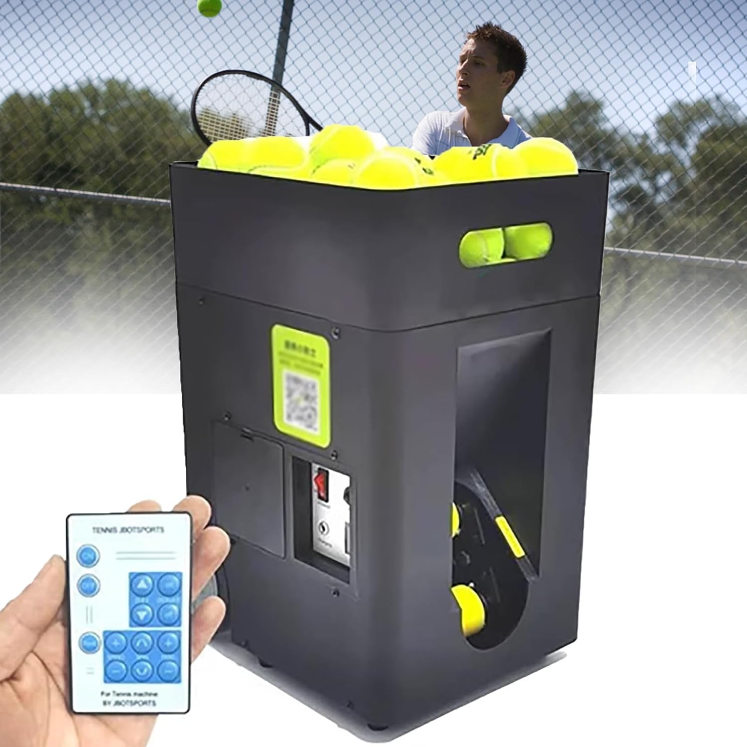 NYMFEA Portable Tennis Ball Machine, Multi-Ball Practice for Spotting Ball Launcher, Automatic Elevation Angle Adjustment, Can Hold 50 Balls, App Intelligent Control, for Club, Tennis Lovers