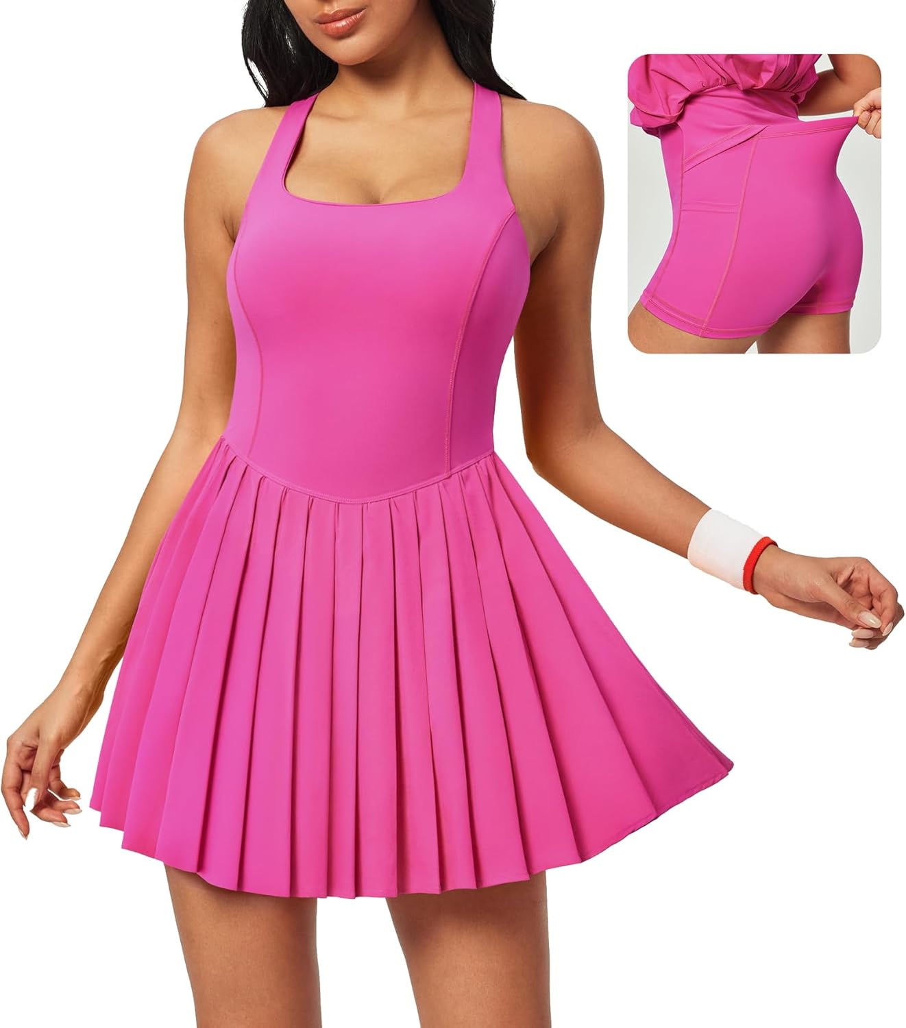Ewedoos Tennis Dresses for Women Athletic Dress with Shorts Underneath Easy Peezy Pleated Workout Dress with Bra and Pockets