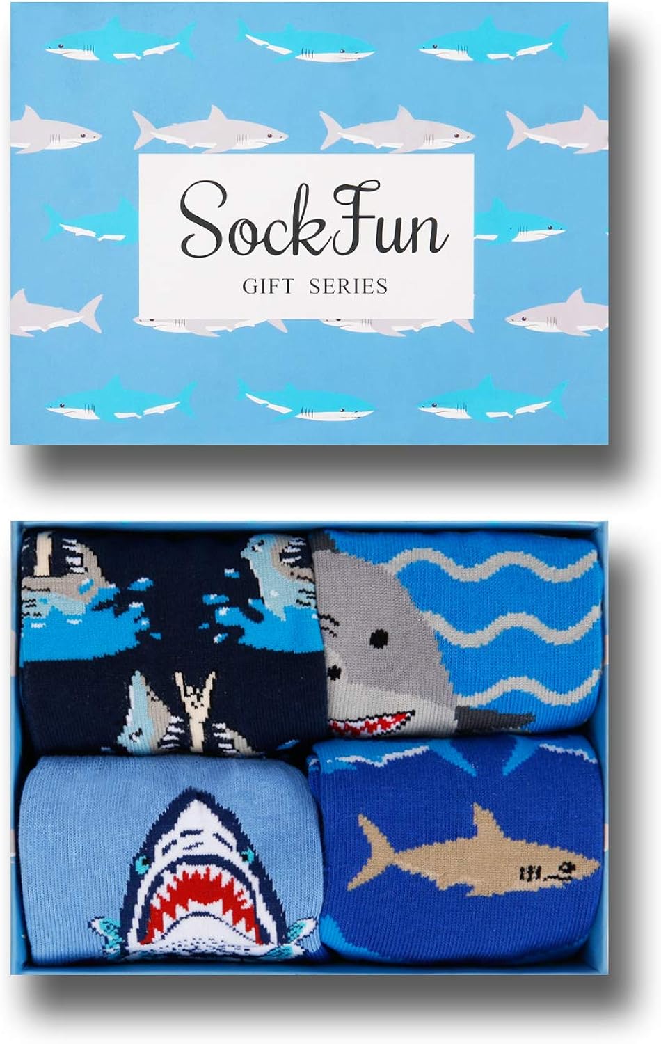 SOCKFUN Boys Crazy Funny Animal Shark Llama Space Cotton Socks 4 Pack with Gift Box: Clothing
