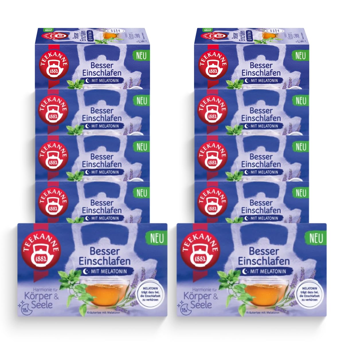 TEEKANNE Besser Schlafschlafen herbata ziołowa z melatoniną, 10 opakowań x 18 torebek (10 x 30,6 g)