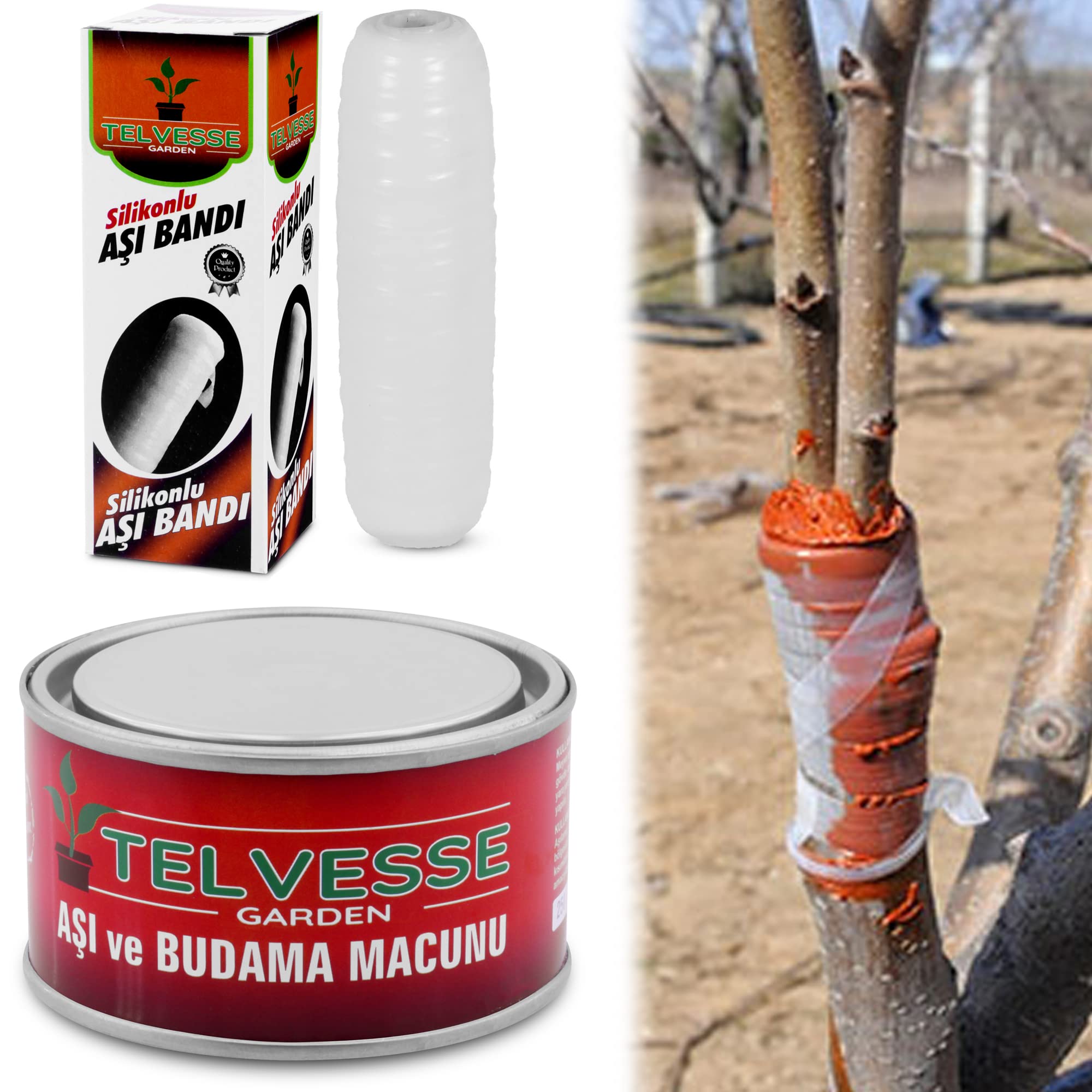 Telvesse Aşı Bandı + Aşı Macunu 2'li Set Ağaç Budama Aşılama Macunu Bant Seti Aşılama Aleti