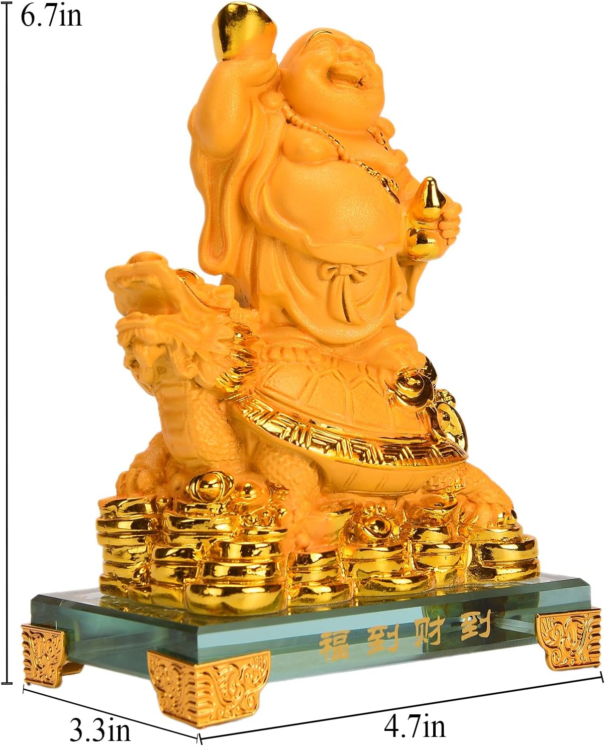 BRABUD Resin Laughing Buddha Riding Dragon Turtle Statue Attract Wealth Health Luck Home Office Shop Desk Decoration Gift TQGJBS680