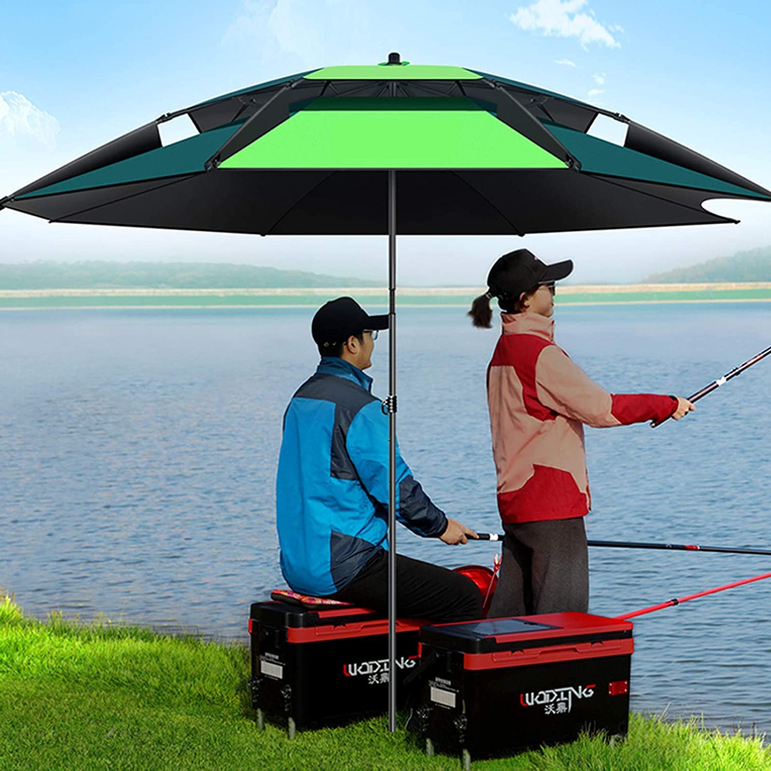 Duży parasol wędkarski Parasol chroniący przed słońcem Pochylony o 360 stopni Nowy zagęszczony filtr przeciwsłoneczny Parasol przeciwburzowy do wędkowania Kemping Golf i zajęcia na świeżym powietrzu 2