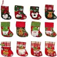 12 Calze Natalizie Portaposate | Mini Sacchetti Decorativi Per Albero Di Natale | Babbo Natale E Pupazzi - Foto 11