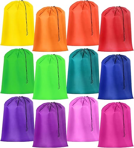 12 bolsas de lavandería de 28 x 45 pulgadas, bolsa organizadora de viaje a granel con cordón ajustable, cesta para campamento, hogar, universidad,
