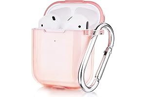 Clear Peach Pink Protective TPU Case for AirPods 1/2 with Keychain
