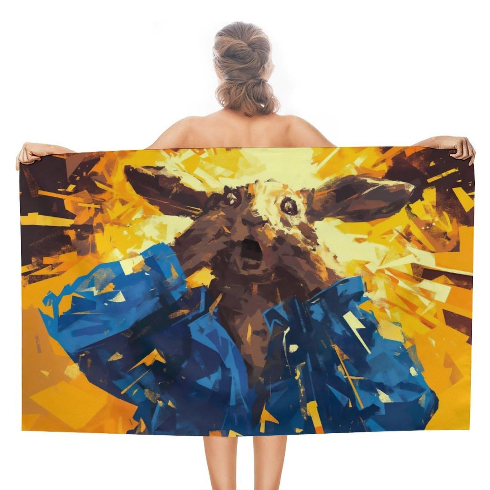 Serviette de plage douce Hare Art Emotion Fright idéale pour le sauna