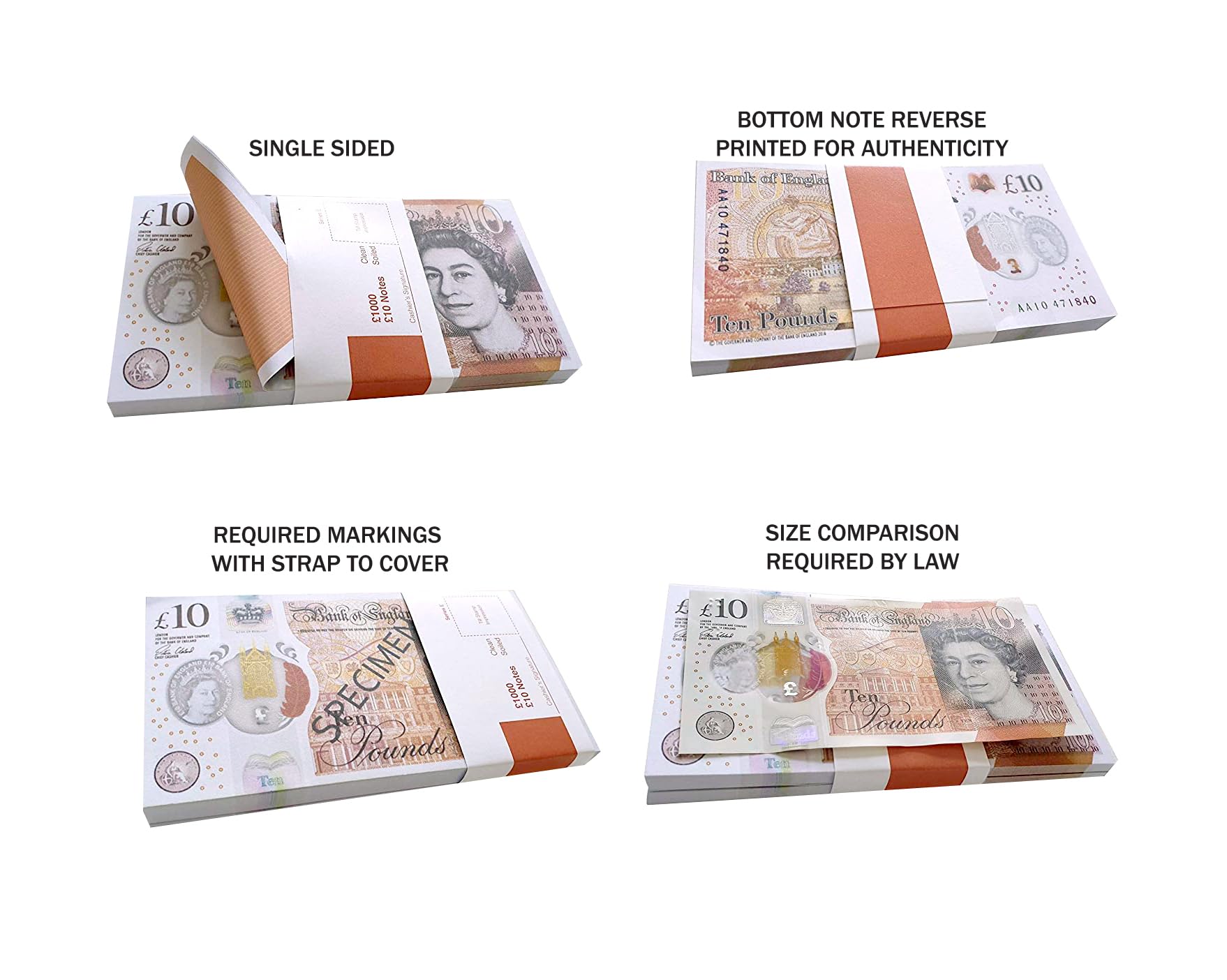 100 X £10 Spielgeld - Fake Money Für Casino-Partys, Fotoshootings, Geschenke