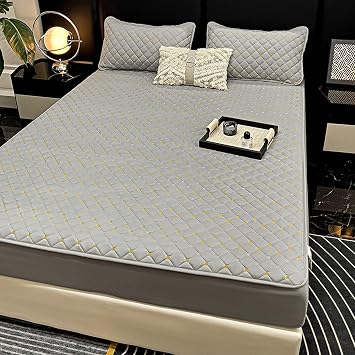 Queen Size Thickened Mattress Protector Washed Cotton Original Cotton Bed Sheet Quilted Bed Cover Soft and Comfortable Deep Pockets 2-10 Inches,Gray,200 * 220cm