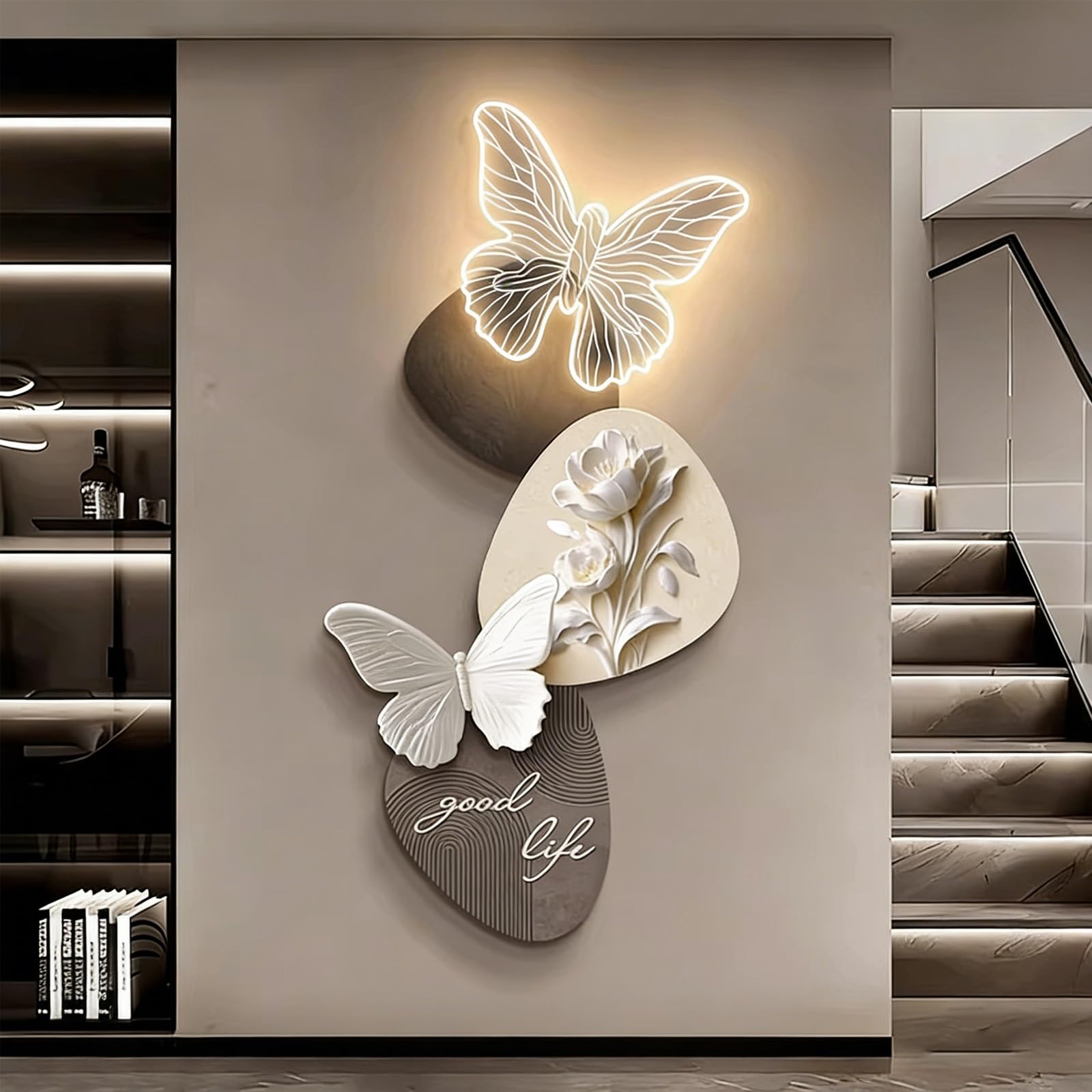 Art Mural 3D Texturé Moderne en Grès Éclairage Néon Rose pour Intérieur Chic