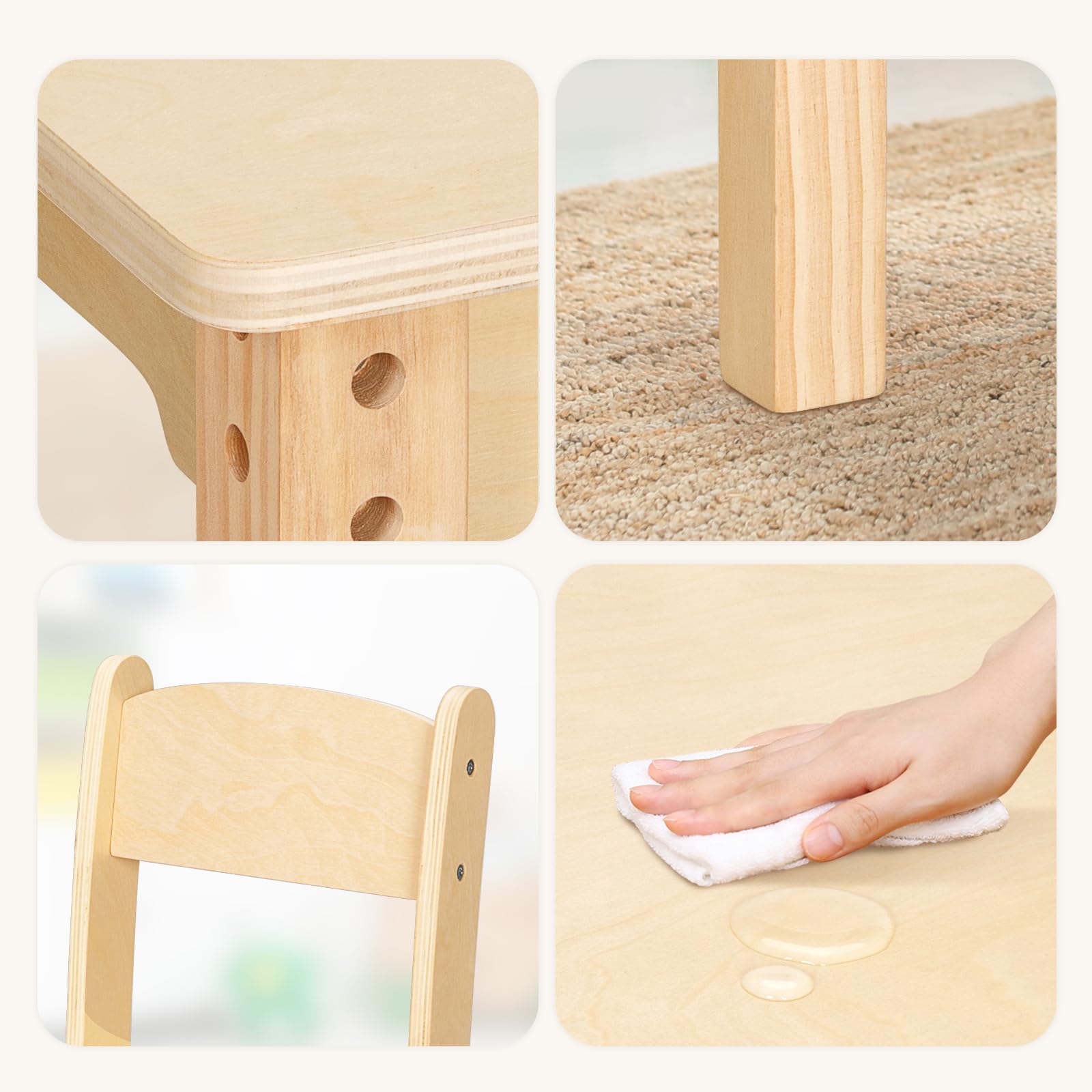 OOOK Kindertisch mit 2 Stühlen, Basteltisch Kindersitzgruppe mit Stauraum aus Holz, Aktivitätstisch Maltisch für Kinderzimmer, Klassenzimmer, Kindergarten