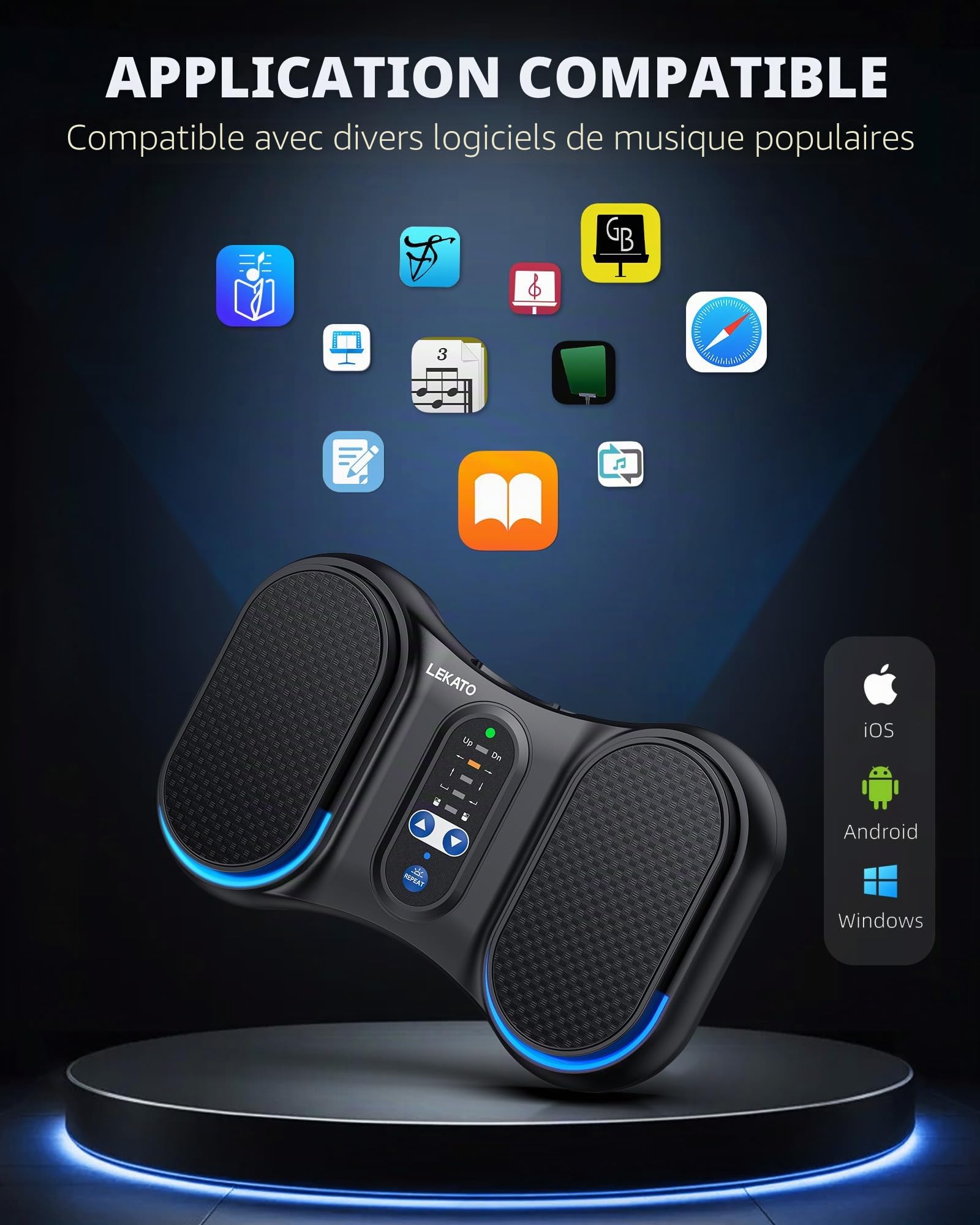 LEKATO Pédale de tournage de page Bluetooth sans fil rechargeable pour téléphone, tablette, pédale portable, compatible avec Android et iOS