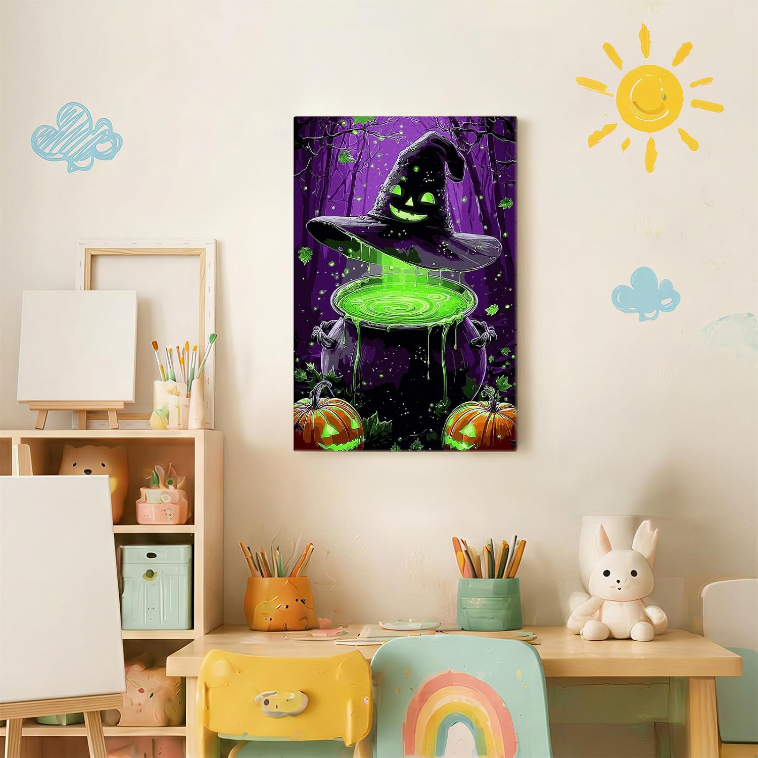Spandrel Halloween Witch Magic Potion Paint by Numbers Kit for Adults, Witch Hat Dark Purple Forest Gothic DIY Canvas Oil Painting Wall Decor Halloween Holiday Gift, 8x12in image 3