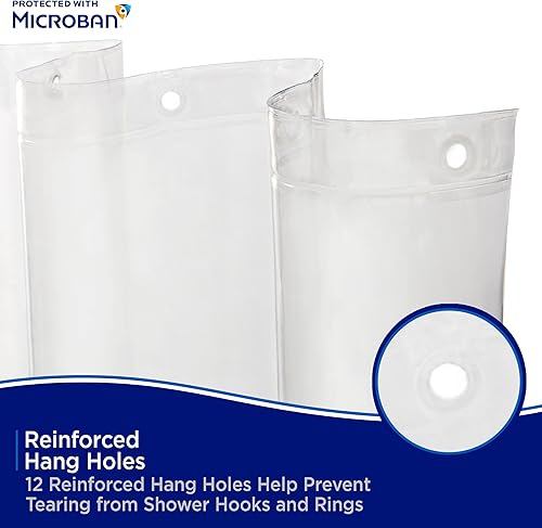 Miniatura 6 de Kenney MB61122PK2 Microban Protected - Cortina de ducha ligera de PEVA de calibre 2.8 con agujeros duraderos para colgar ojales y dobladillo
