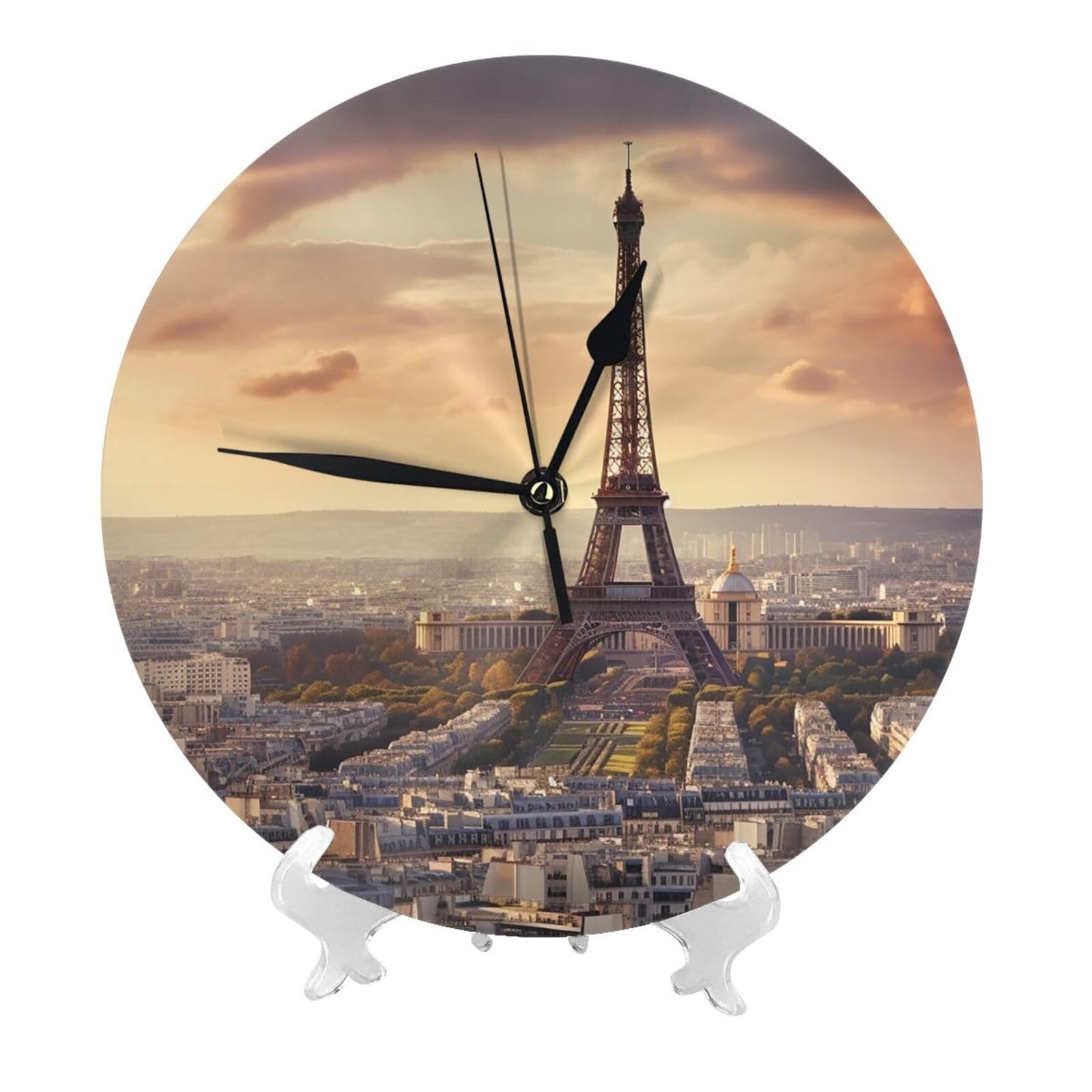 DWVTSLH Eiffel Tower and City Wall Clock 10 Inch Silent Non-Ticking Modern Clocks Battery Operated - Decorative Wall Clocks for Bedroom Living Room Kitchen Office Wall Decor Gift Idea