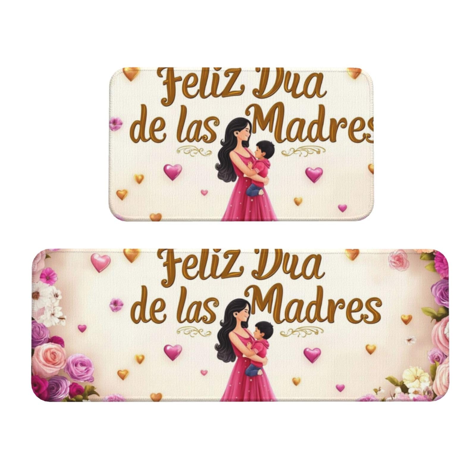 Tapetes de cocina para el Día de la Madre con rosas y globos, 2 alfombras cómodas antideslizantes