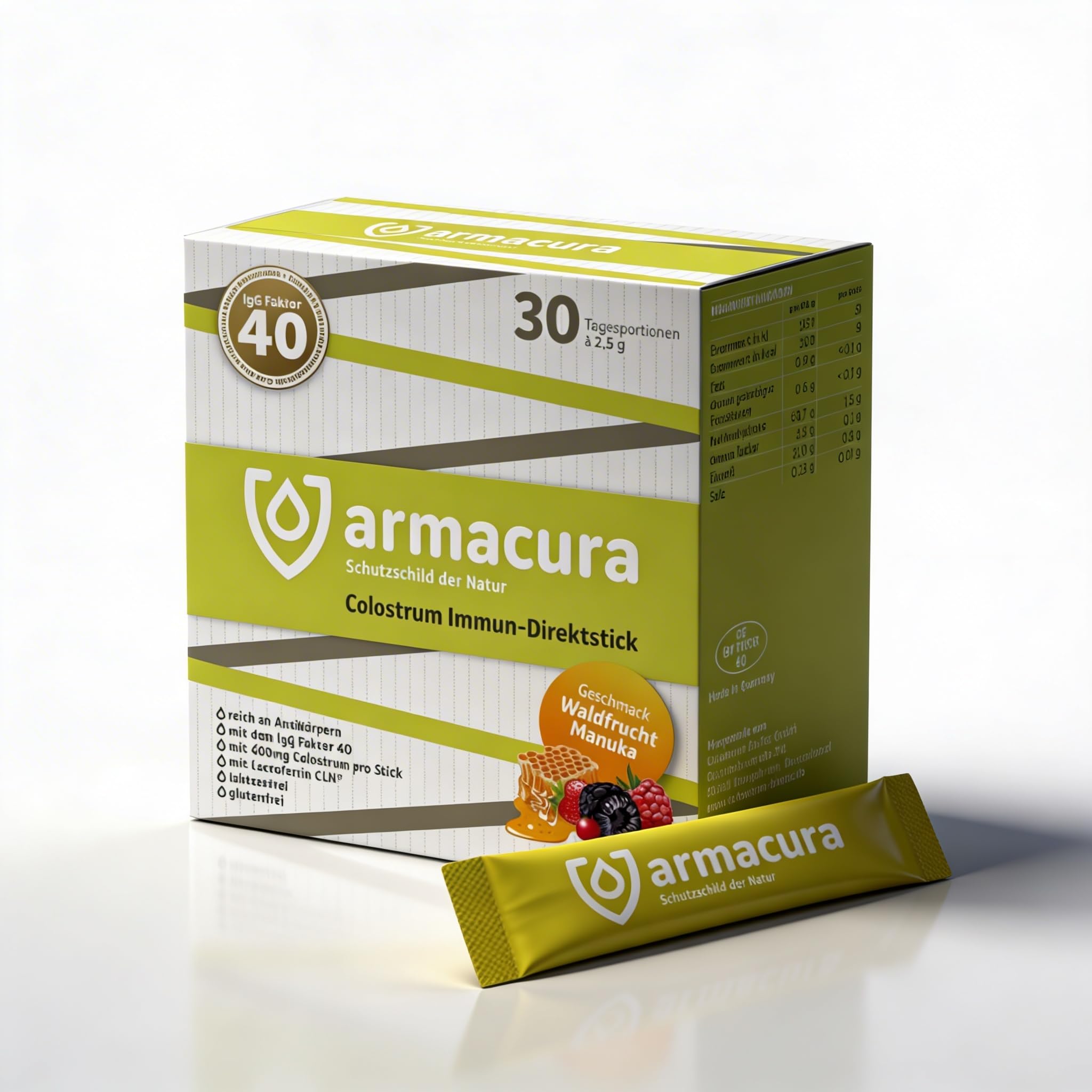 Immun Direktsticks – Mit Vitamin C, Vitamin D & Zink zur Unterstützung der normalen Funktion des Immunsystems¹ – 30 Colostrum-Pulver-Sticks mit Lactoferrin & Manukahonig – Ideal für unterwegs