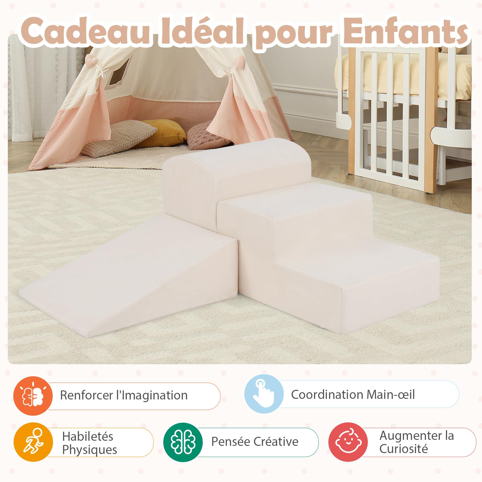 GOPLUS Parcours Motricité Bébé avec Piscine à Balles & 100 Balles Colorées, Module Motricité en Mousse, Housse Imperméable et Rembourrage Épais, Jouet Montessori pour Enfants 1 an
