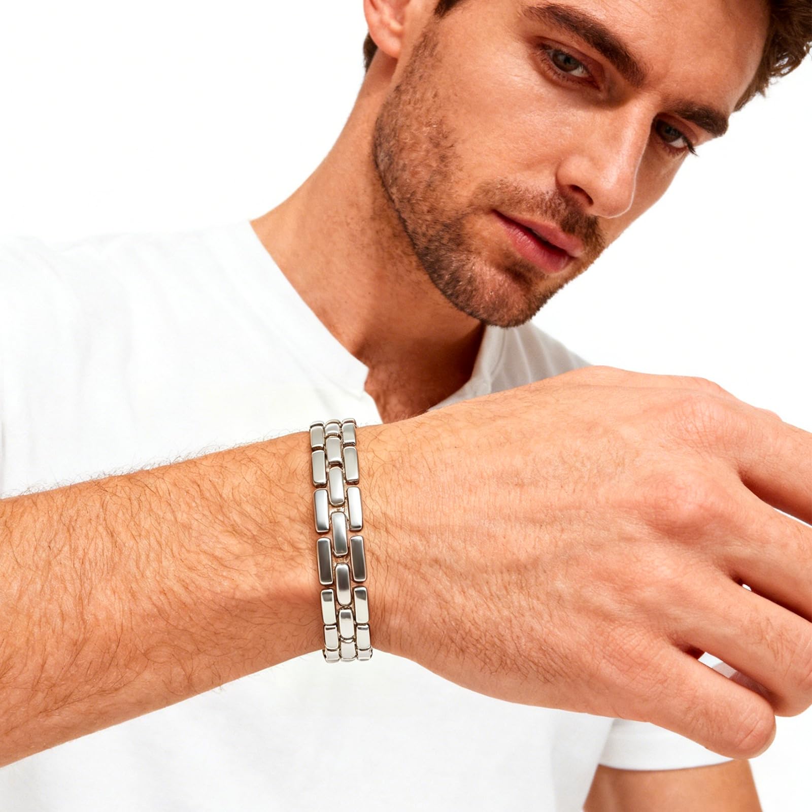 Bracelet magnétique pour homme double rangée en titane avec aimants ultra puissants avec outil de réglage et boîte cadeau