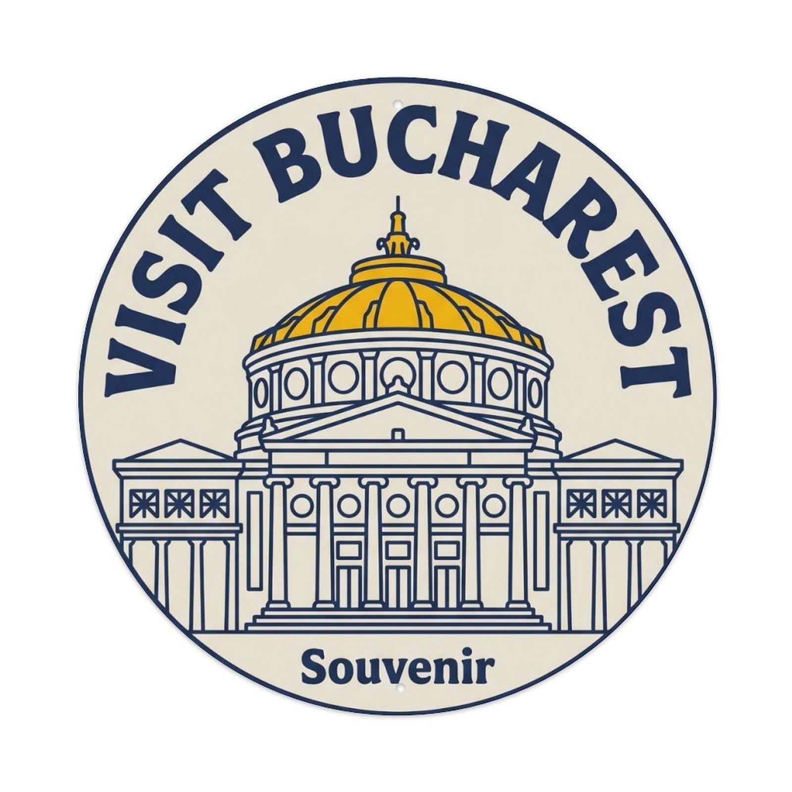 Okahys 8X8inch(20X20cm) Vintage Travel Bucharest Athenaeum Souvenir Metal Tin Sign
