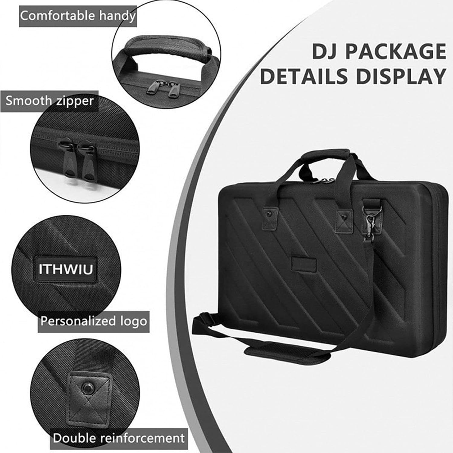 DJ Carry Case Travel Case Lightweight Two Way Zipper Shoulder Strap Equipment Gig Bag EVA for Outdoor Travel Performance, Length 60 cm