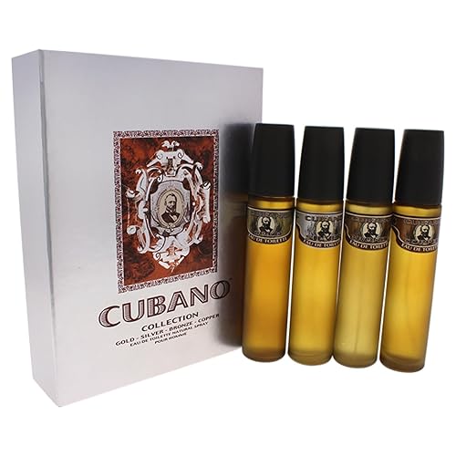 Cubano Variedad de Cubano para hombre Set de 4 piezas con oro cubano plata bronce y cobre cada Eau De Toilette Spray 2 OZ Cubano Variedad de Cubano para hombre Set de 4 piezas con oro cubano plata bronce y cobre cada Eau De Toilette Spray 2 OZ