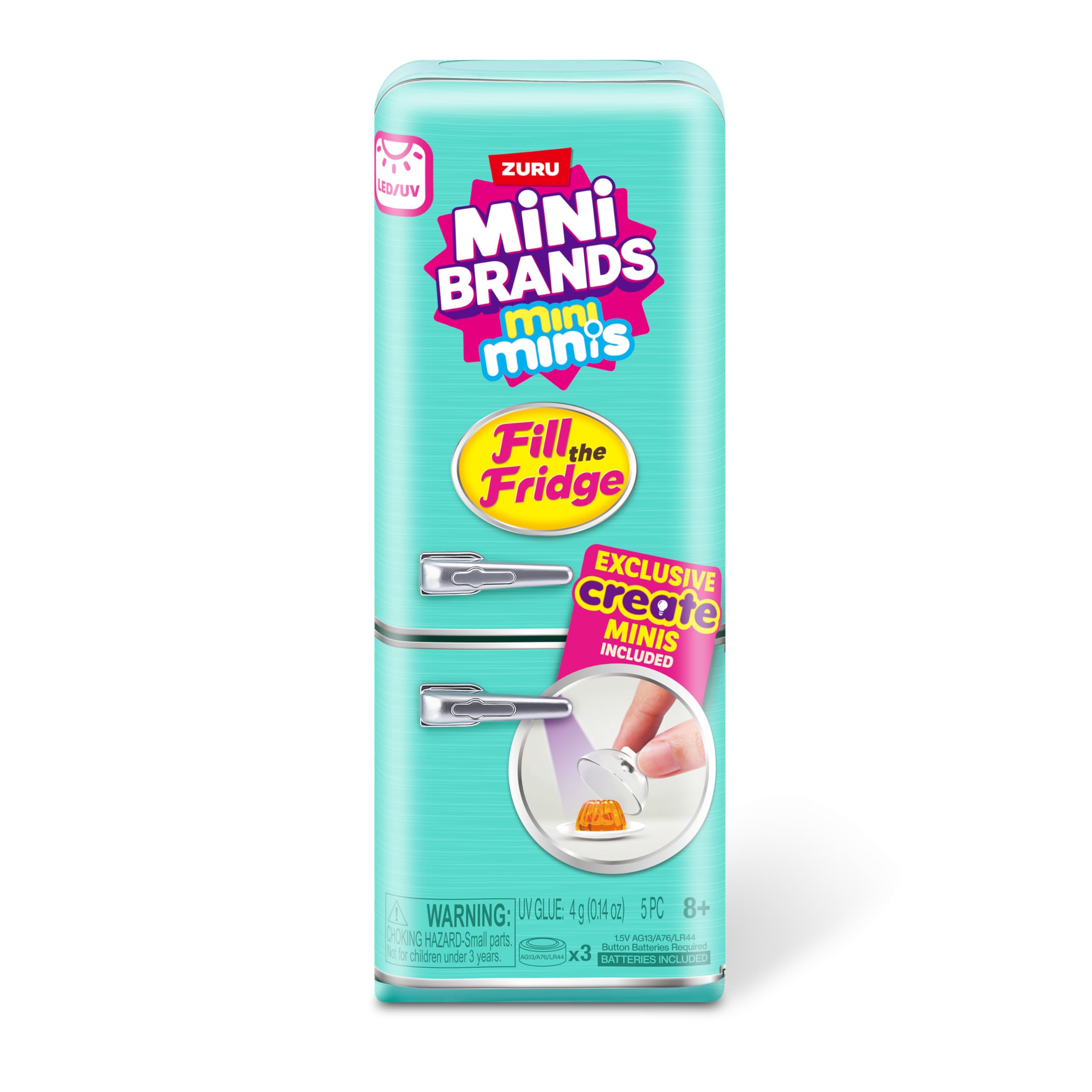 Mini Brands Set da gioco Fill The Fridge con luce UV di ZURU, oggetti da collezione, fai da te, gioco in resina, ricetta esclusiva, NON commestibile, dagli 8 anni in su