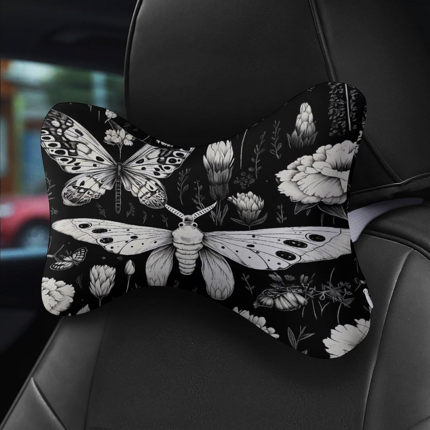 Death Moth Flowers 2 Pack Car Neck Pillow Car Headrest Soft Car Pillow for Most Cars