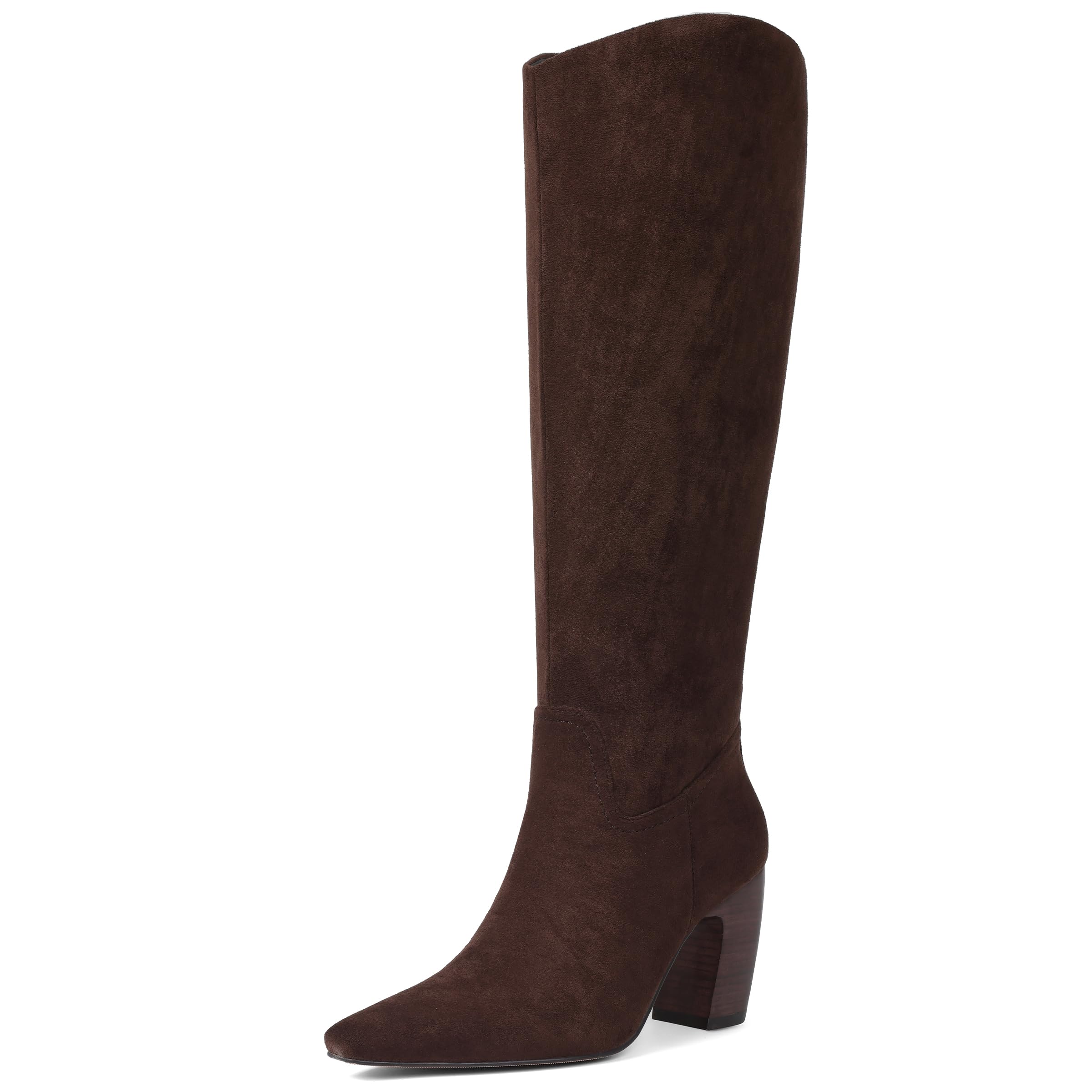 Oiamenne Knee High Boots for Women Soft Square Toe Chunky Heel Tall Boots Comfortable Wide Calf Long Boots