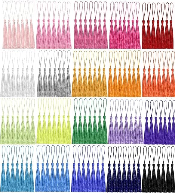 140 Pcs Mini Tassels, BetterJonny 20 Colors Silky Tassels Handmade Bookmarks Tassels for DIY Craft Supplies Home Decor