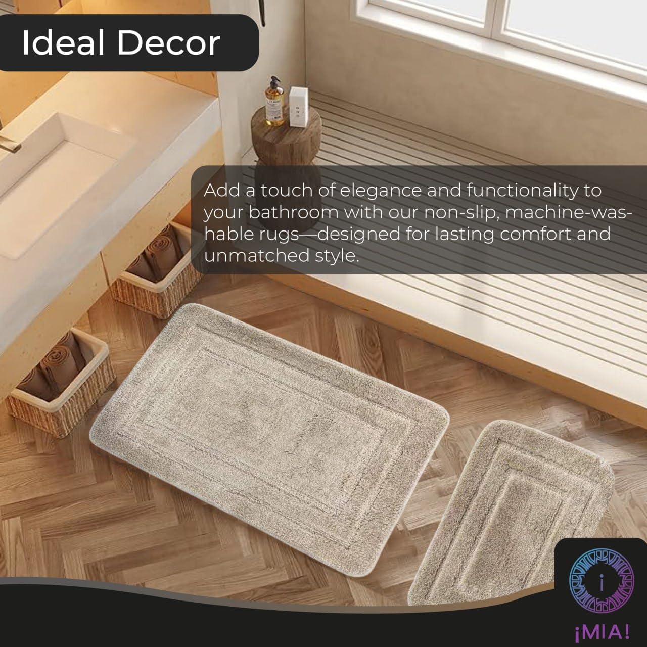 2 Piece Bathroom Rug Set – Soft Non-Slip Microfiber Bath Mats for Bathroom Floor & Shower – Thick Washable Bath Rugs – Quick Dry Absorbent Carpet – Camel