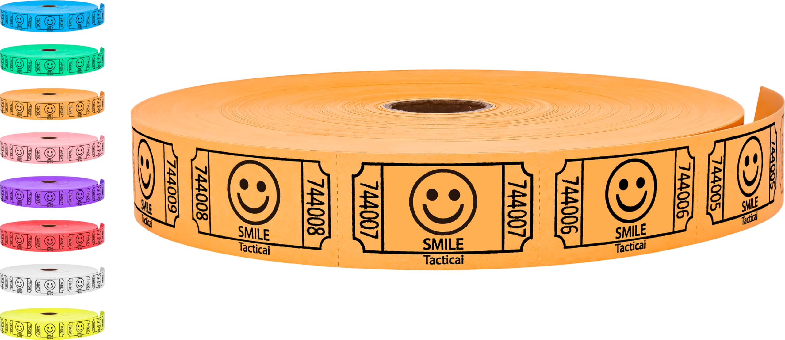Tacticai 2000 Raffle Tickets, Smile, Orange (1 of 8 Colors), Single Roll, Ticket for Events, Entry, Class Reward, Fundraiser & Prizes