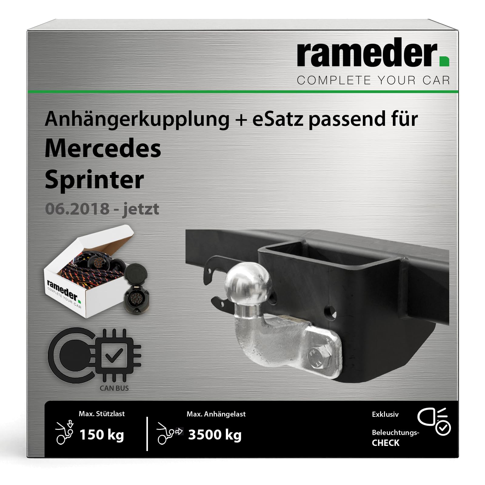 Anhängerkupplung starr G.D.W. passend für Mercedes Sprinter Typ 907/910 Baujahr: 2018-jetzt inkl. 13 poligem spezifischen CAN-Bus Elektrosatz | rameder. Komplettsatz - 50T